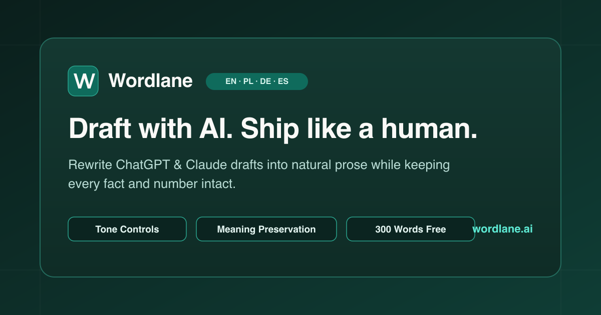 Wordlane | AI Text Humanizer (EN, PL, DE, ES)